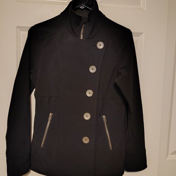 PrAna Asymmetrical Button Front Black Pea coat Soft Shell Jacket Water Repellant - Picture 8 of 15